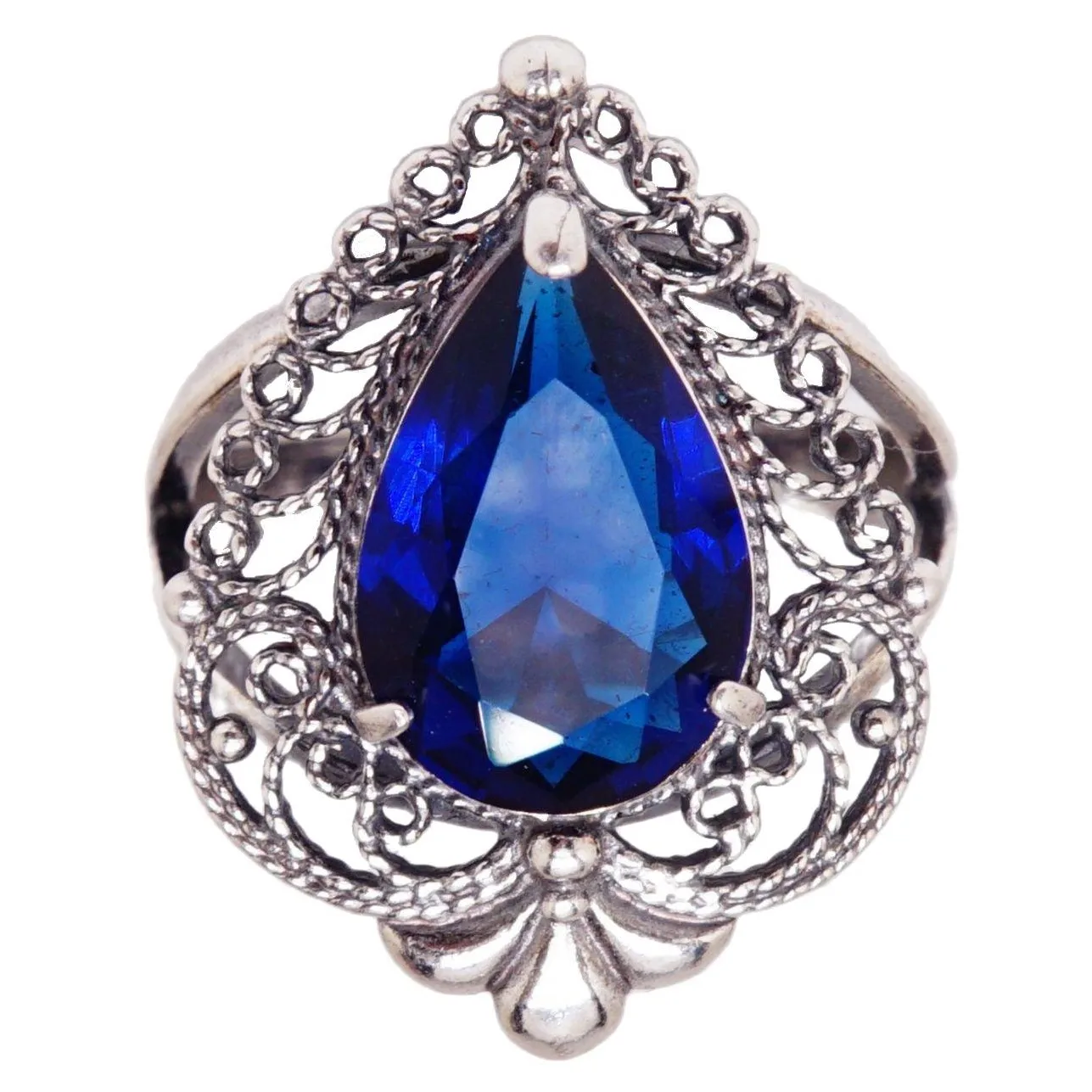 Кольцо &quotМерри&quot шпинель сапфир синий камень Посеребрение перстень комплект