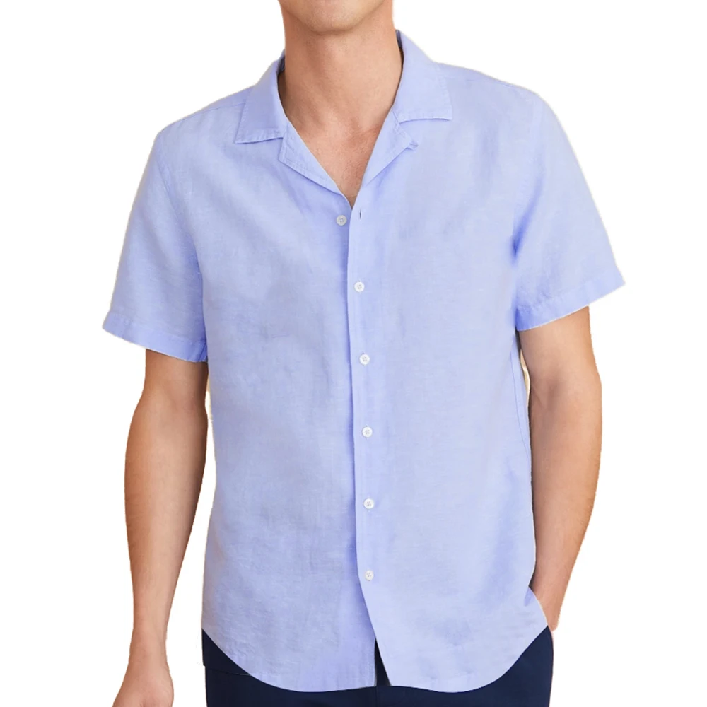 Camisa de vestir de manga corta a la moda, camisa de lino hecha a medida, informal, de negocios, a medida, con cuello cubano