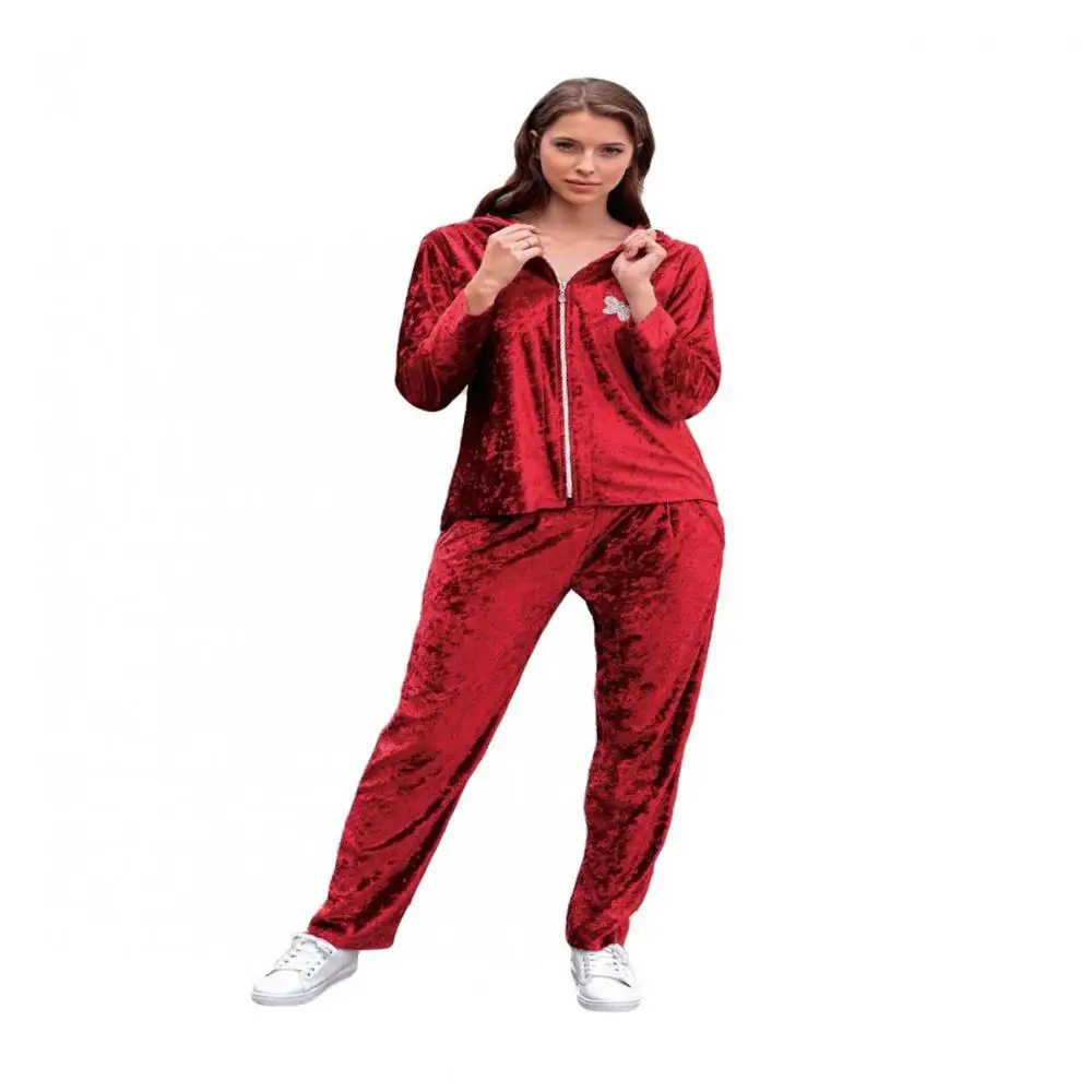

Women's Pajamas Set Tracksuit Velvet Front Zippered Pajamas Pockets Underwear At Night Wear on a Comfortable Bed Jar Pierre 227