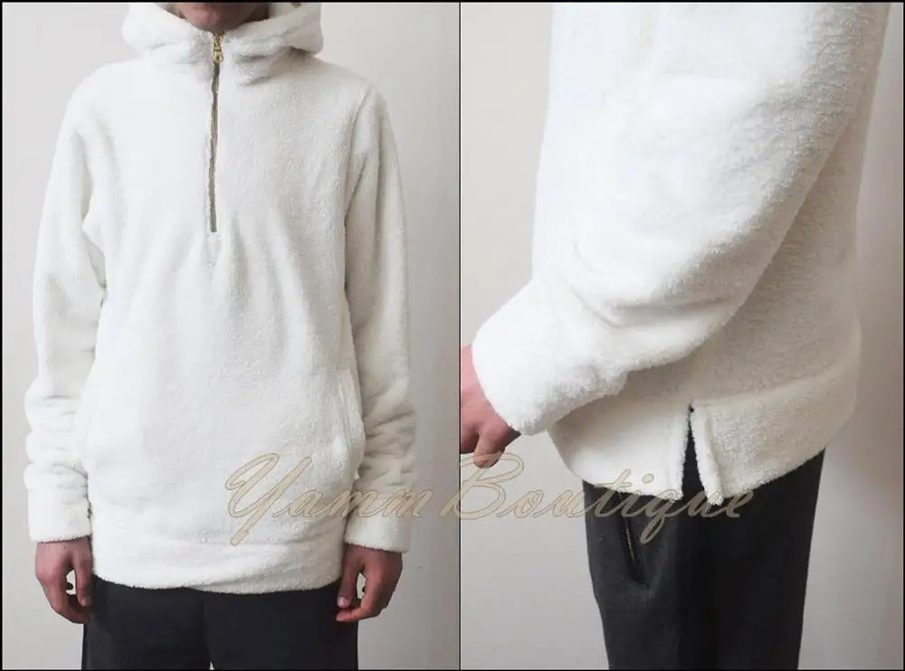 

Oversized Raf Bubble Furry Sherpa Front Half Zip Sherpa Hoodie -Unisex Side Slit Warm Sherling Sweatshirt Winter