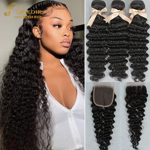 Brazilia волос афро кудрявый вьющиеся пряди с закрытием кудрявые вьющиеся пряди с закрытием Joedir Non-Волосы Remy для черный Для женщин