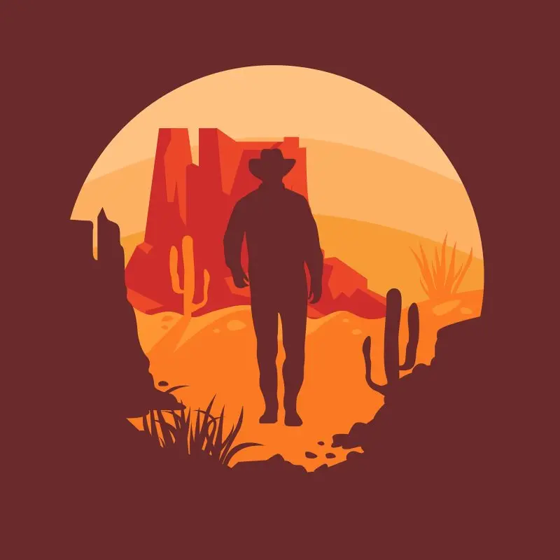 

Curtain Wild West Cowboy With Landscape Silhouette Vintage Retro Artwork Printed Brown