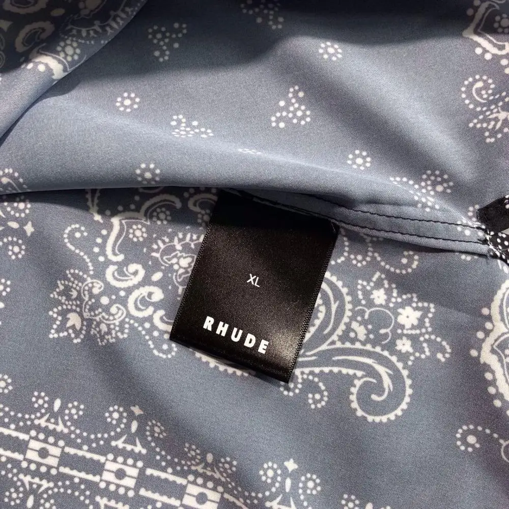 

Black RHUDE Shirt Full Cashew Flower Shirt Men Women lapel Buttoned Cotton Shirt Fashion Casual Loose Retro Tees RHUDE Top