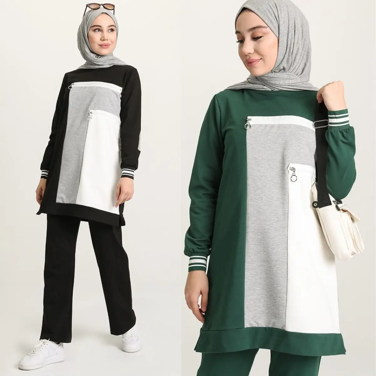 

Zippered Garnish Tracksuit Set Long Sleeve Zero Collar Winter Seasonal Turkey Dubai Islamic Women Muslim Hijab Clothing Fashion