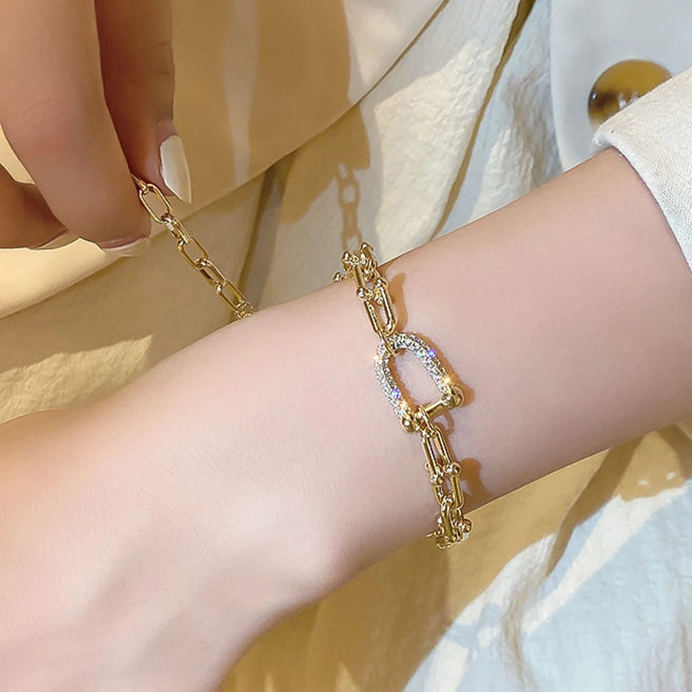 

Punk Gold Plated Chain Bracelets for Women Vintage Luxury Quality Jewelry 2022 Retro Bracelet Kpop Accessories for Girls Gifts