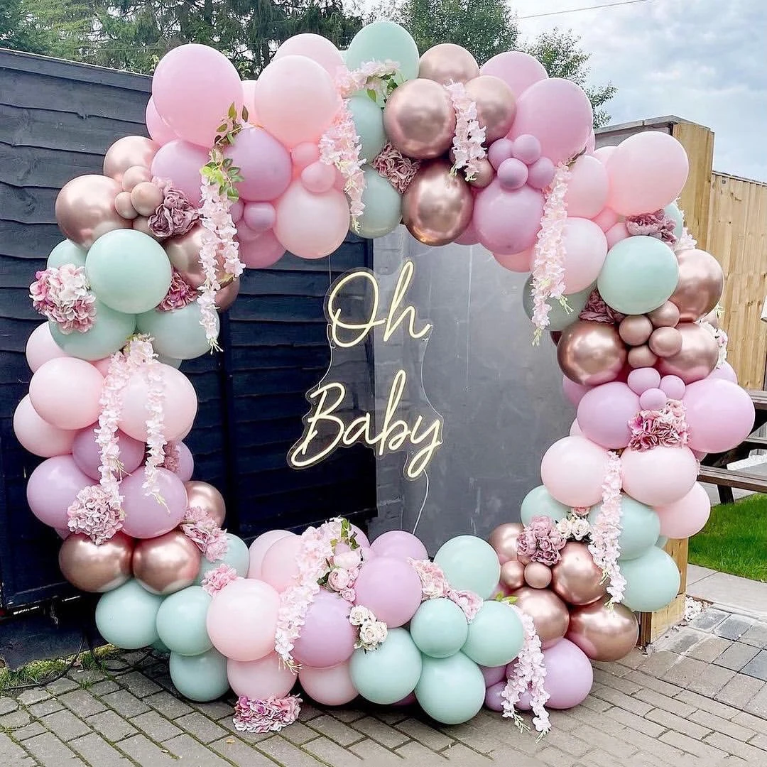 

Pink Balloon Garland Arch Kit Kids Baby shower Girl Birthday Decoration Happy Birthday Banner Glitter Confetti Latex Balloons