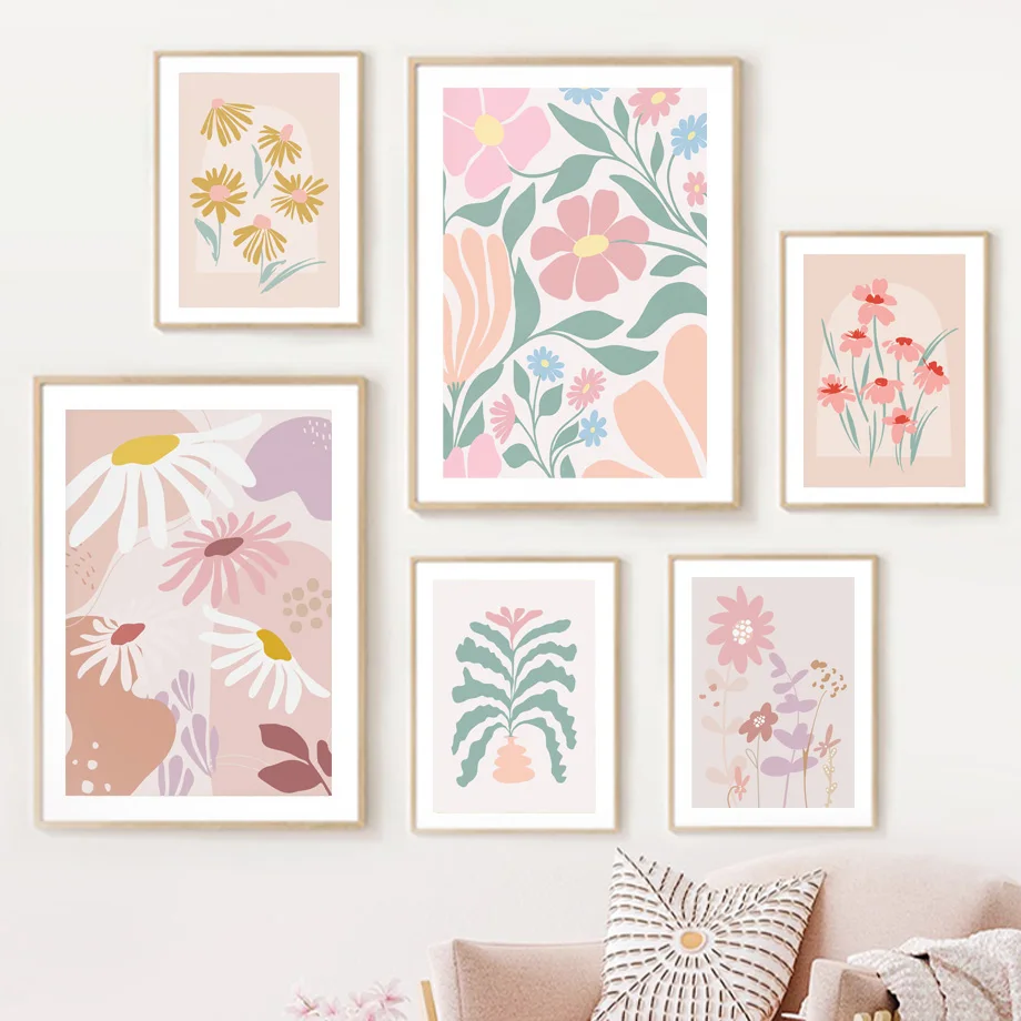 

Pastel Leaf Spring Flower Cute Daisy Wall Art Canvas Painting Posters And Prints Wall Pictures For Living Room Boho Home Decor