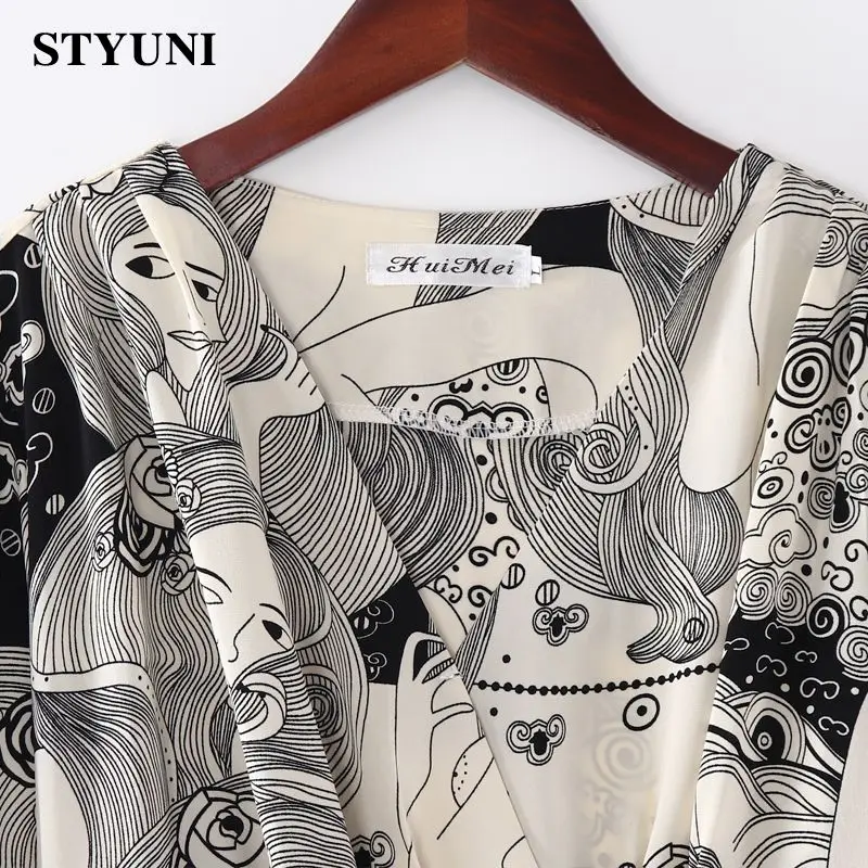 Женское винтажное шифоновое платье элегантное свободное с принтом масла и