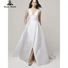 Очаровательное бальное платье Sashe с V-образным вырезом, открытыми плечами и высоким разрезом, свадебное платье, 2022 атласное свадебное платье, платье с открытой спиной и пуговицами