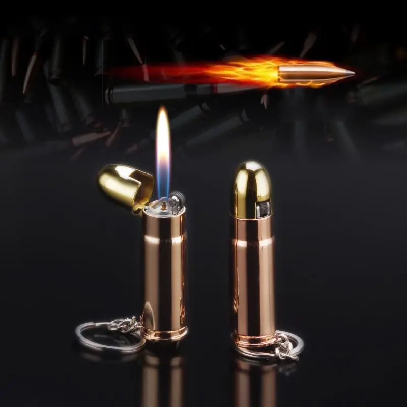 

Creative Personality Bullet Grinding Wheel Lighter Keychain Portable Butane Gas Lighter Open Flame Mini Cigarette Lighters