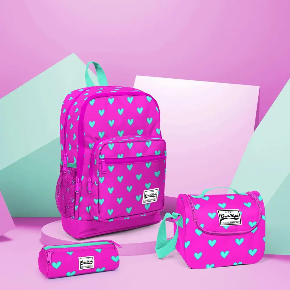 3 Pcs Waterproof Bag Set Coral High Kids Pink - Lavander Bag Set waterproof backpack school bags bookbags student backpack