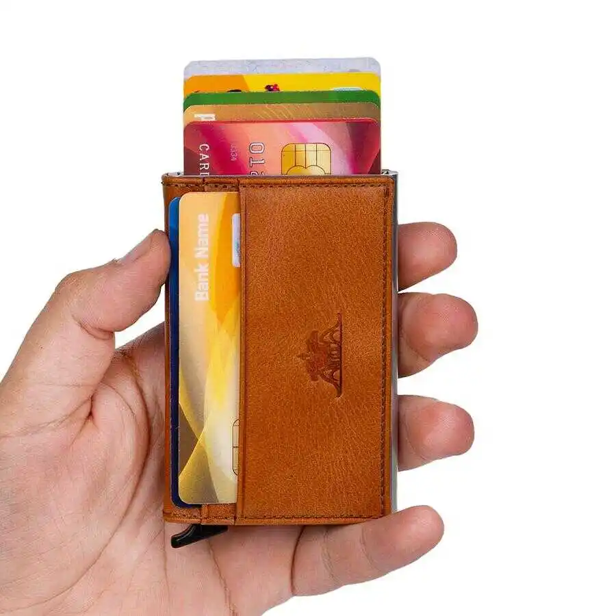 Anitolia – porte-cartes mécanique en cuir véritable, pratique, porte-monnaie de poche pour argent de toute une vie, bonne qualité, nouveau
