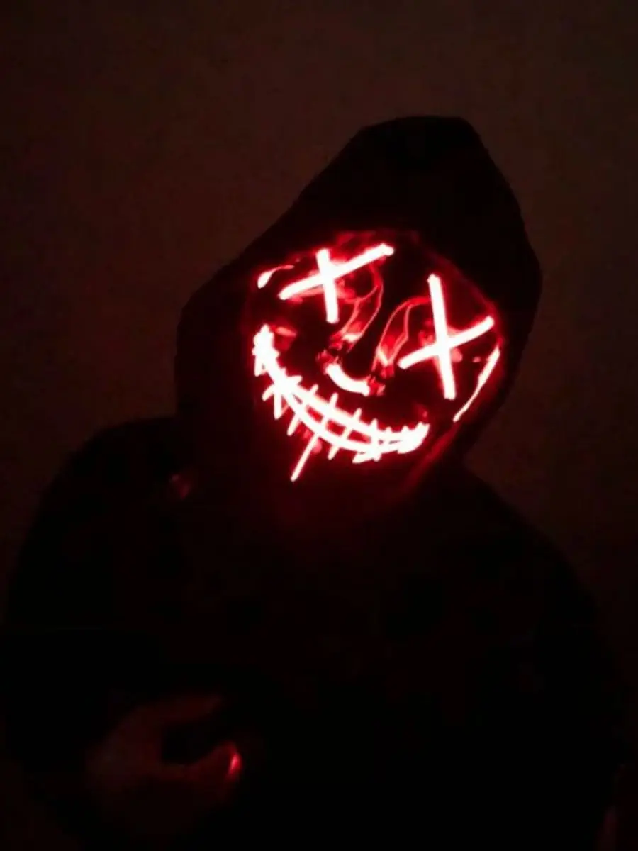 Маска Судная ночь неоновая светодиодная с подсветкой светящаяся/гай