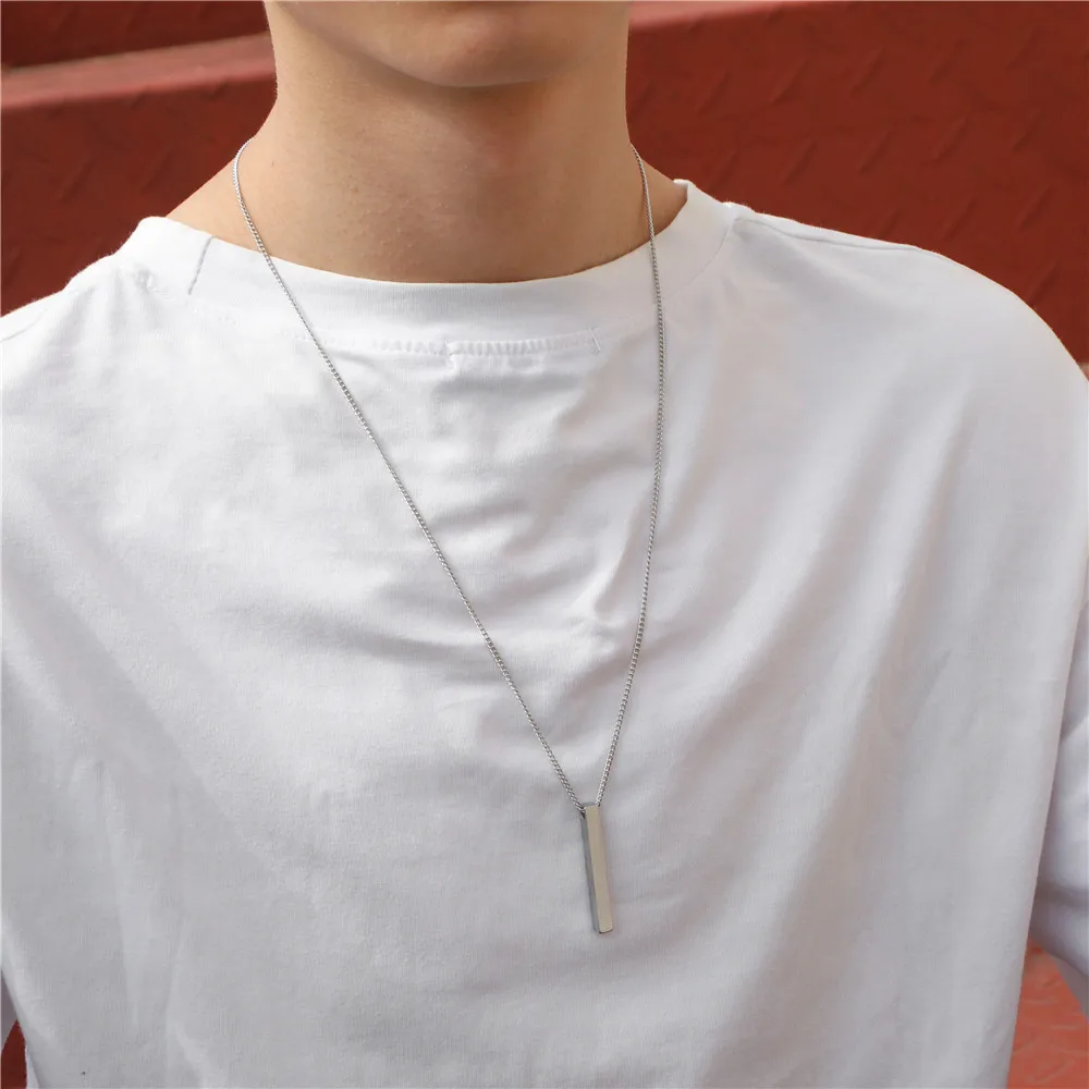 

Fashion Rectangle Stainless Steel Pendant Men Necklace Classic Cuban Chain Necklace For Men Jewelry Gift