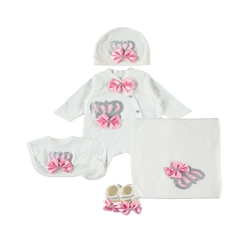 

Baby Girl Clothing Set Queen Crown Pink 5 pcs Set Newborn Baby Set Cotton Girls Babies Set Toddler Clothes Outfit