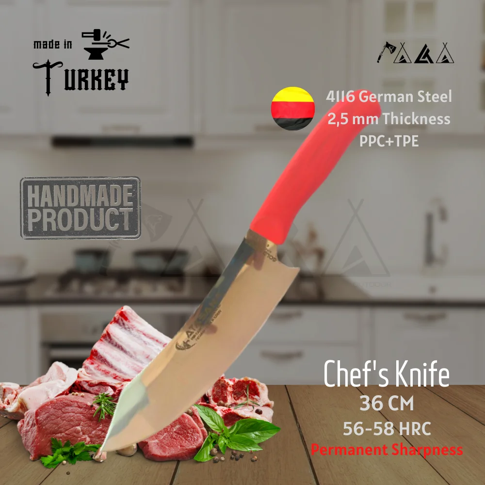 ATASAN Gold Series Curved Chef Knife No 3 Kitchen Knives Handmade High Quality Professional Stainless Steel Butcher Steak