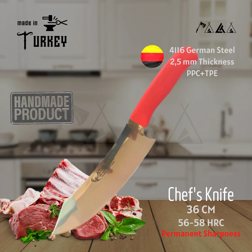 

ATASAN Gold Series Curved Chef Knife No 3 Kitchen Knives Handmade High Quality Professional Stainless Steel Butcher Steak