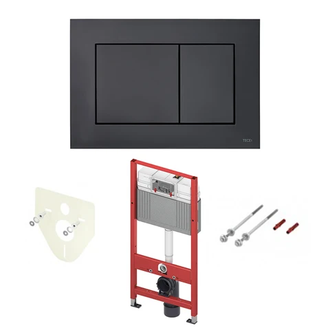 Комплект для установки подвесного унитаза: инсталляция, пластиковая панель смыва TECEnow, черная матовая - изображение