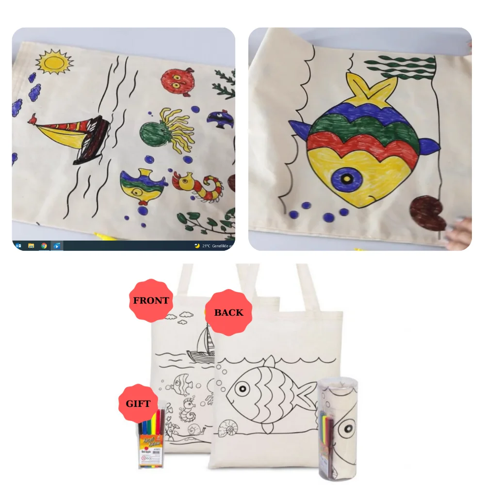 

Tote Bag Double Sided Ready Printed Paintable Colorland Felt Pen Figure Unisex Fashion Travel Canvas Bags Cotton