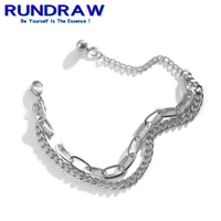 rundraw fashion double layer bracelet silver color mens womens bracelet for party gift festive bracelets