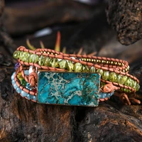 newest mixed natural stones charm 5 strands wrap bracelets handmade boho bracelet women leather bracelet