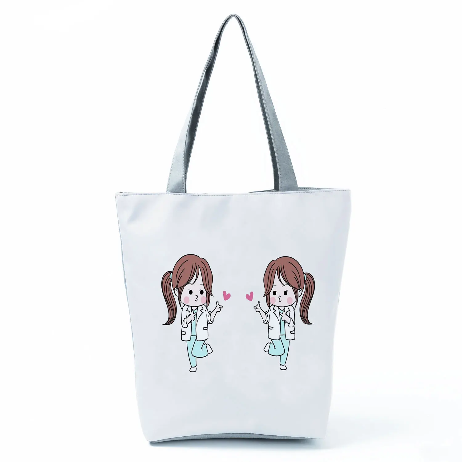 Nurse Needle Tubing Pattern Printed Customized Eco Shopper Polyester Totes Bags Women's Handbag Reusable Grocery Bag Pretty Gift