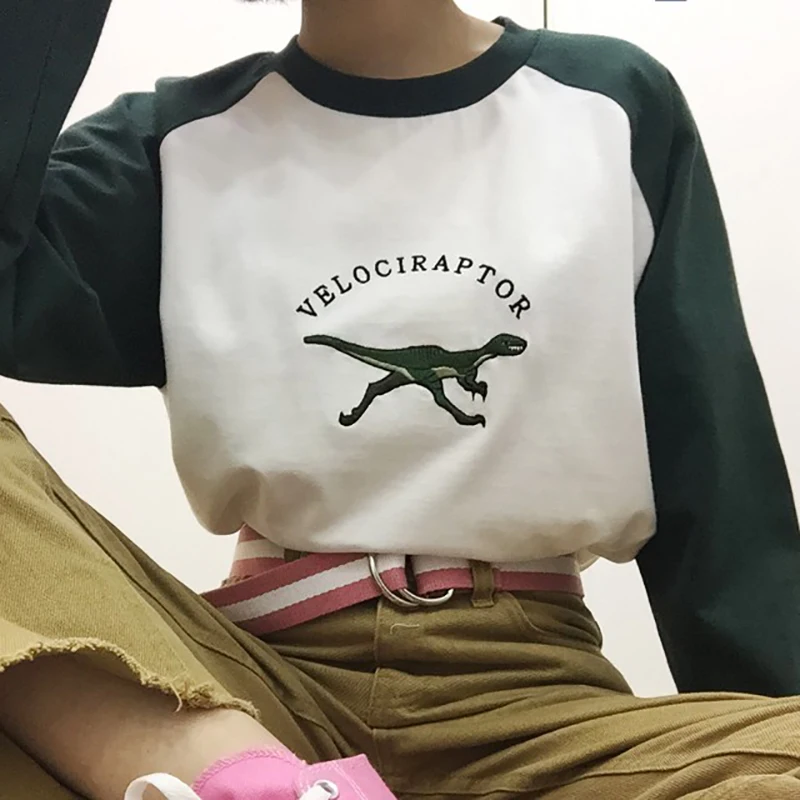 Лонгслив Велоцираптор свитер женский Longsleeve Velociraptor динозавр вышивка вышитые harajuku