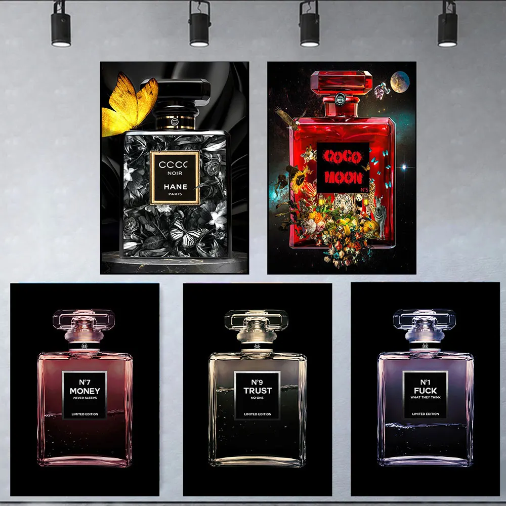 

Graffiti Paris Perfume Bottle Abstract Posters and Prints On The Wall Art Canvas Painting Black Luxury Picture Nordic Home Decor