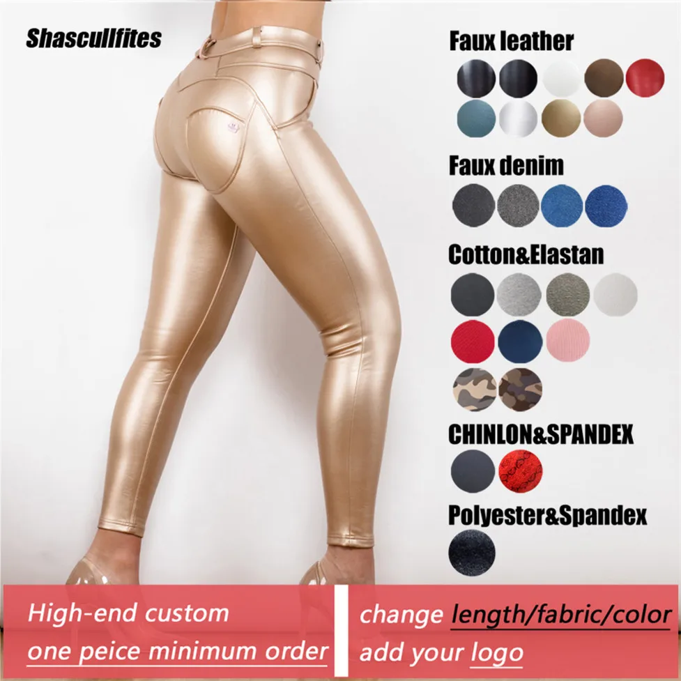 Shascullfites Tailored Gold Leather Trousers Skinny Leather Pants Fleece Lined Leggings Logo Custom For Winter