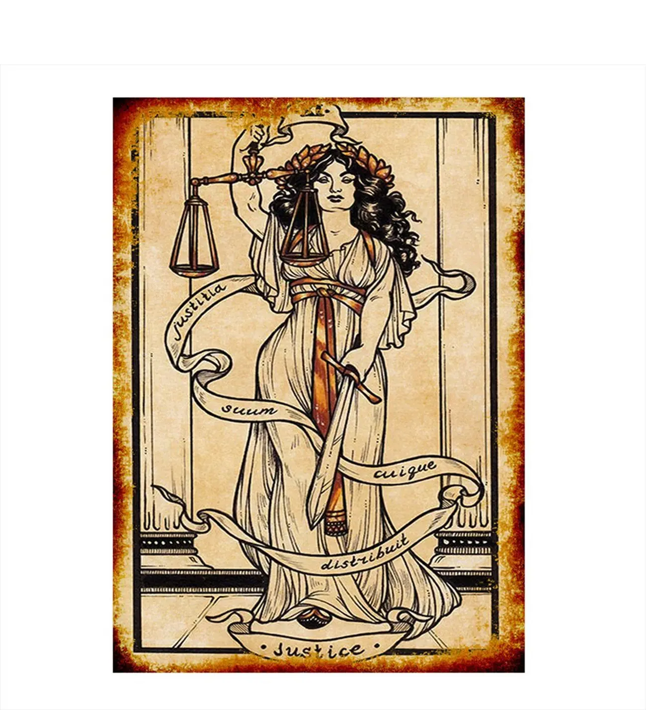 

Wood Table Tarot Card Justice Handmade
