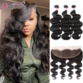 Unice Hair Brazilian Body Wave 3 Bundles With Lace Frontal Closure 13x4 Free Part 100% Human Hair Bundles with Frontal