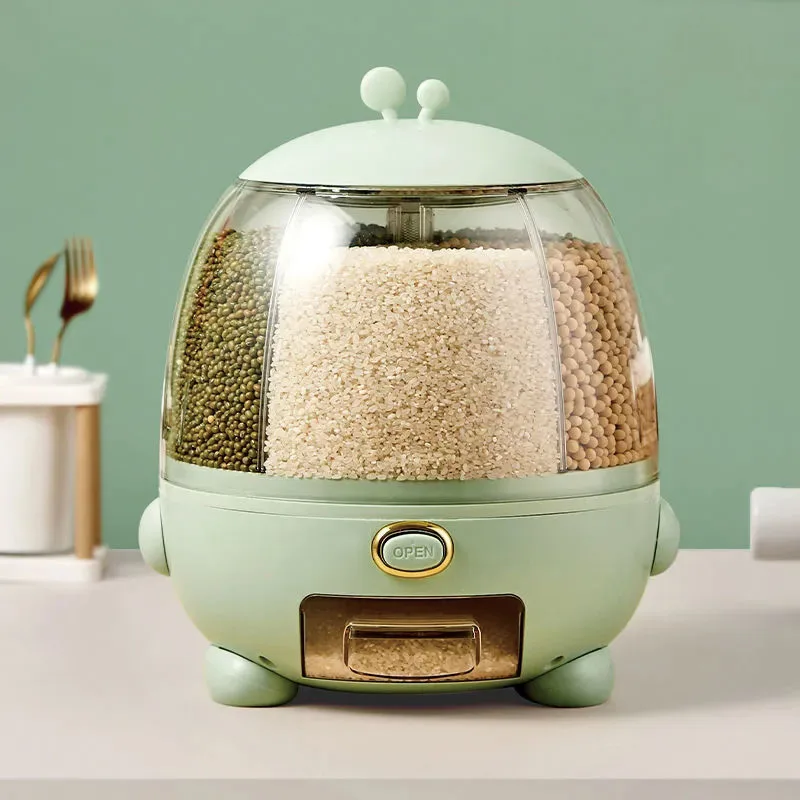 

360 Degrees Rotary Sealed Rice Bucket Home Kitchen Grain Storage Food Dispensers Airtight Grain Dispenser Food Storage Container