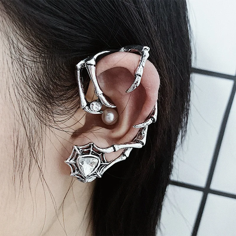 

Single Punk Silver Plated Claw Spider Web Fake Piercing Ear Cuff Earring Women Rose Flower Clip Earring New Trend Party Jewelry