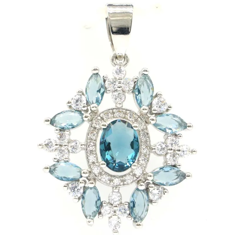 Роскошный милый тёмно-синий топаз 35x24 мм с фианитами для женщин свадебная