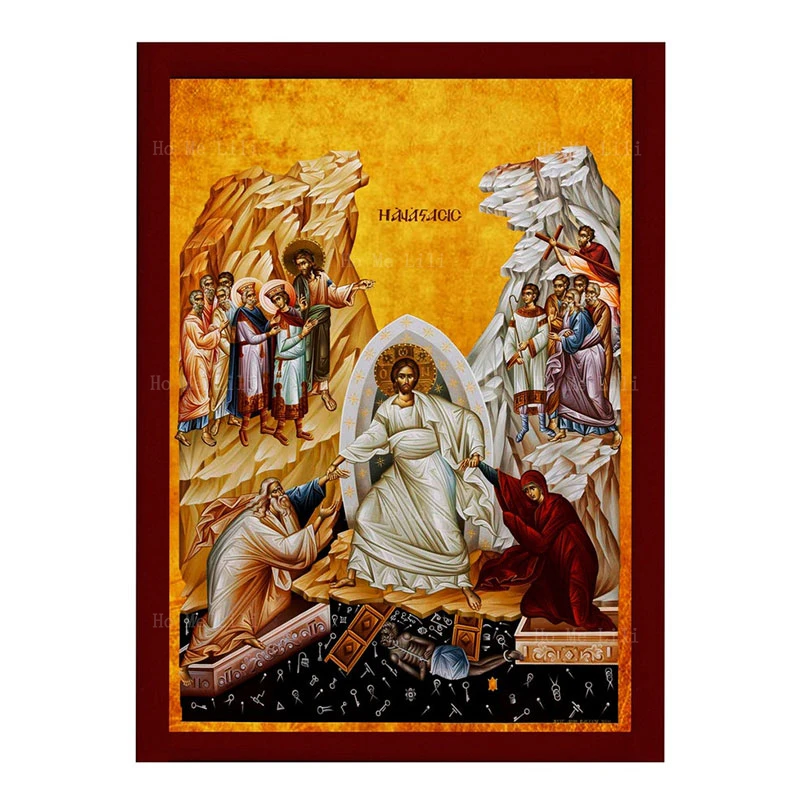 

Resurrection Jesus Christ Greek Orthodox Icon Byzantine Our Lord Rising From The Dead Religious Canvas Wall Art Home Decor