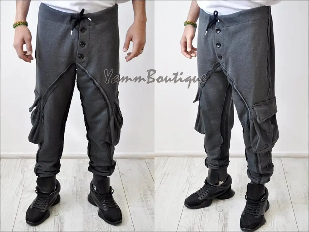 

Dark Black Men's Military Cargo Pants Loose Fit Biker Multi Big Pockets Utility Sweatpant Joggers