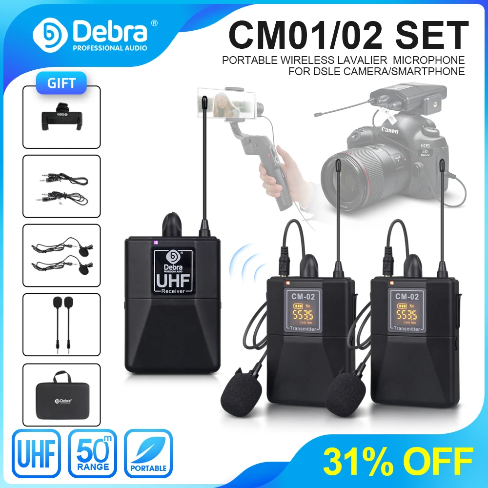 debra audio uhf wireless lavalier microphone with 30 selectable channels 50m range for dslr camera interview live recording free global shipping
