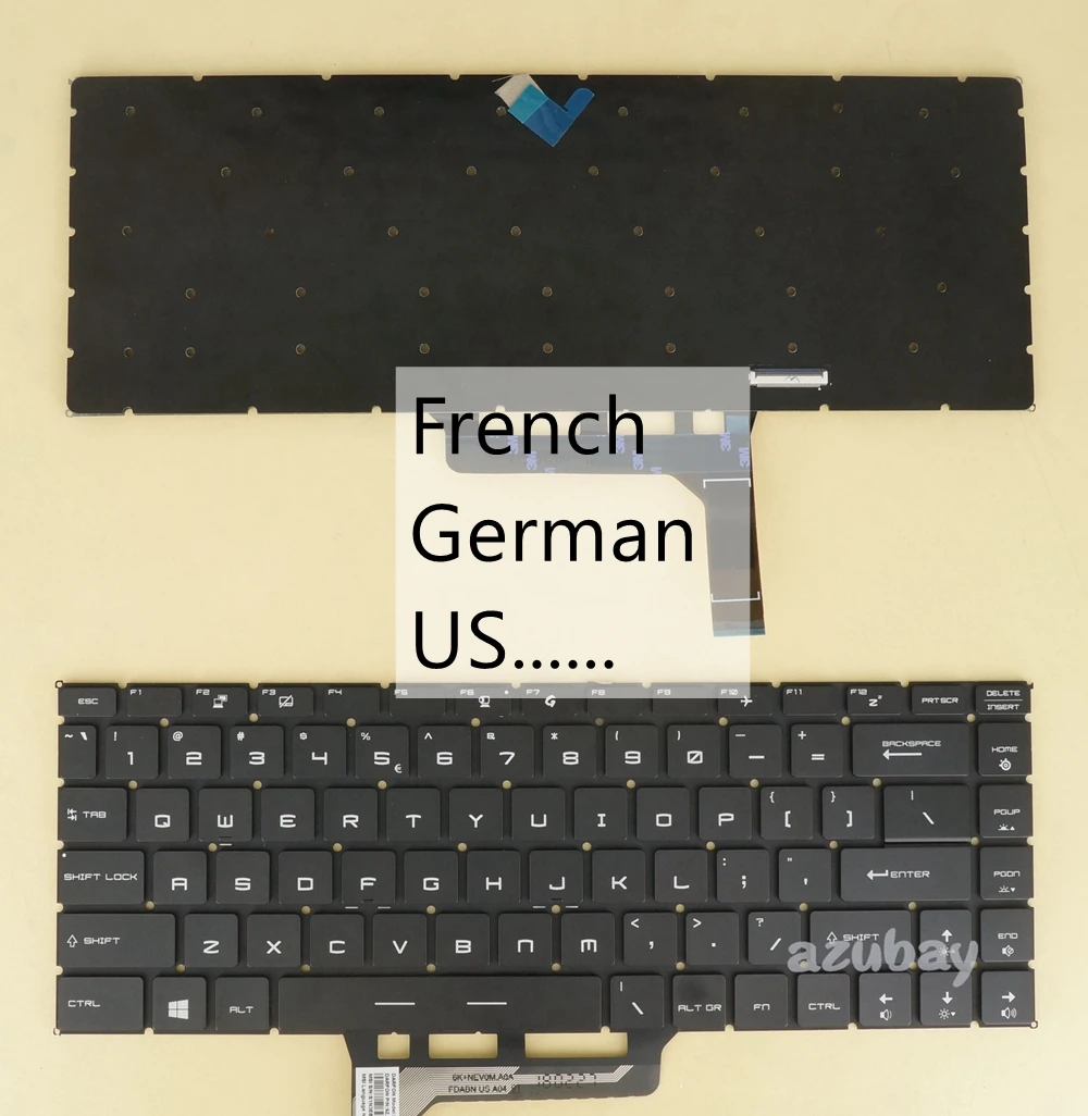 

US French German Keyboard For MSI GS65 Stealth 8SE 8SF 8SG 9SD 9SE 9SF 9SG, Thin 8RE 8RF, NSK-FDBBN 01, Per-key RGB Backlit