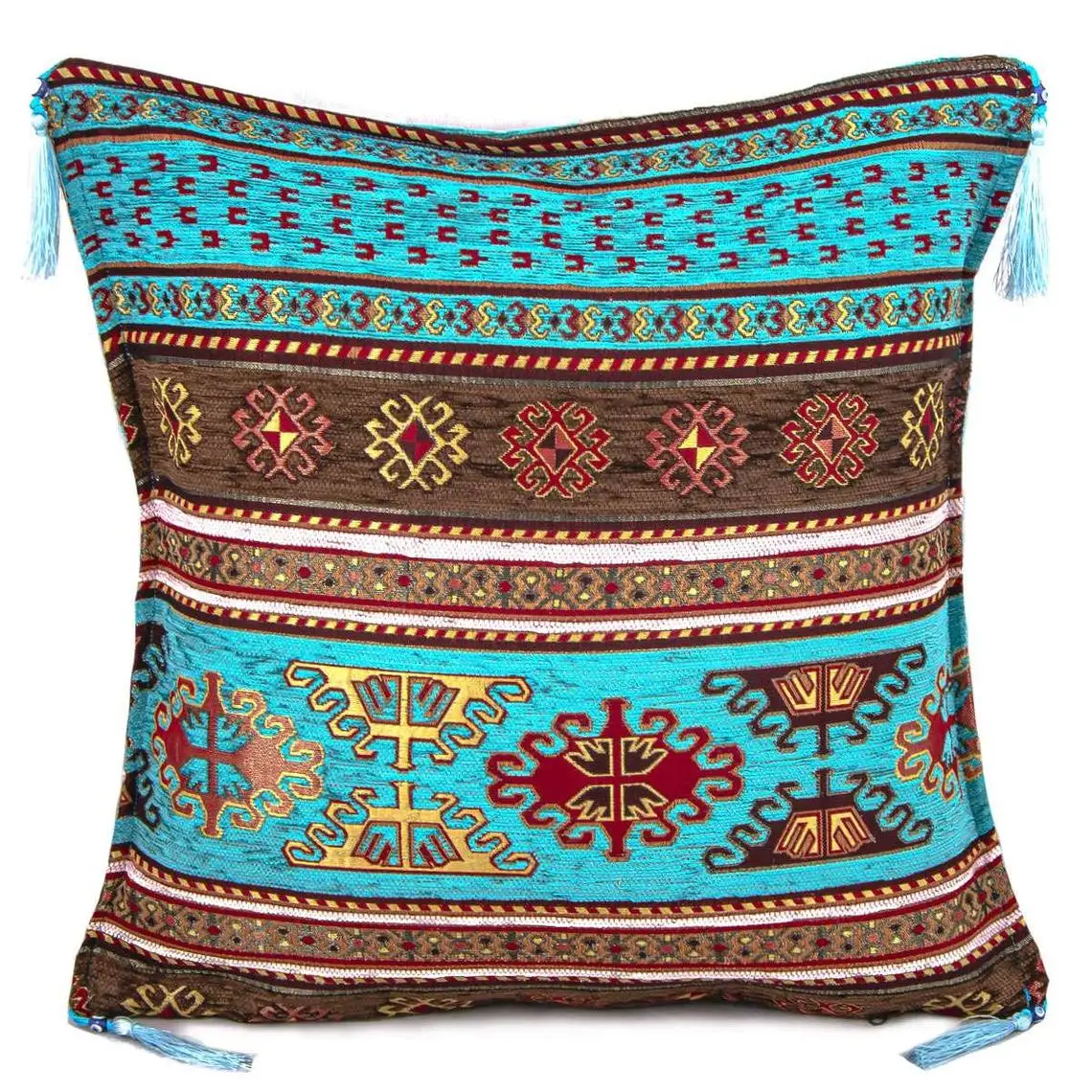 

45x45 cm Tassels Rug Pattern Cushion Cover / Pillow Cover Turquoise-Coffee