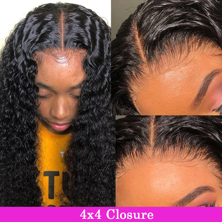 Hd кружевная застежка 4x4 глубокая волна предварительно выщипанные и отбеленные