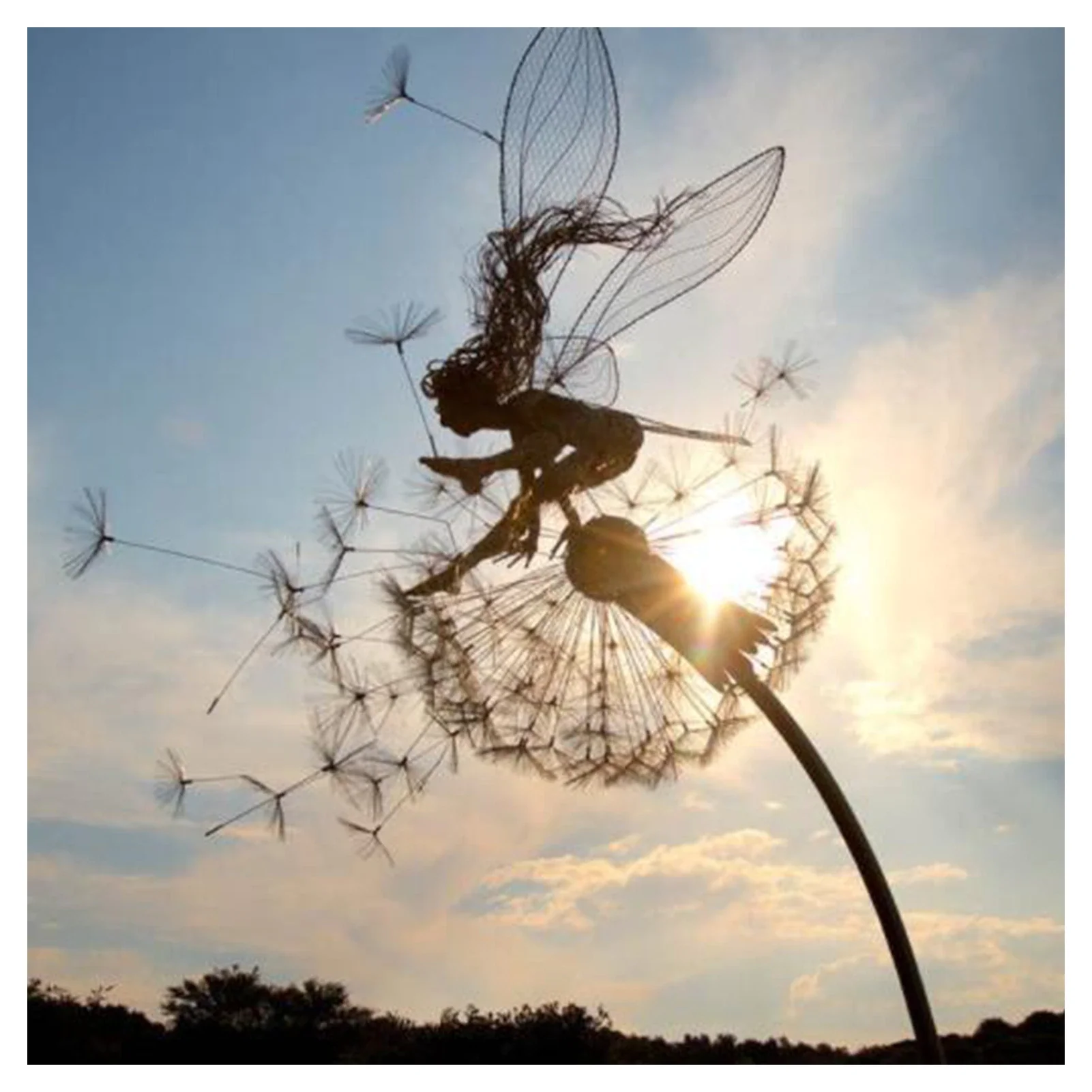 

Garden Fairy Decoration Stake Fairy Playing with the Dandelion Metal Art Elf Silhouette Ornament for garden decoration outdoor