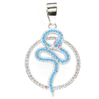 354x20mm classic snake shape created blue turquoise tanzanite white cubic zircon tourmaline for ladies silver pendant