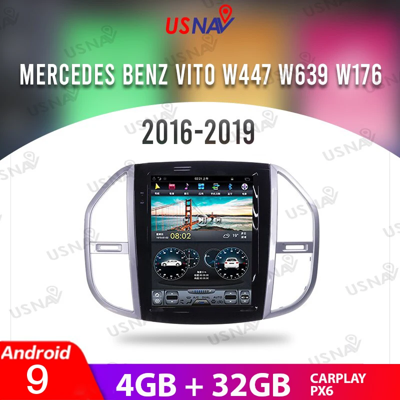 

Автомобильный мультимедийный стереопроигрыватель USNAV 12,1 дюйма для Mercedes Benz VITO W176 W447 W639 2016-2019 Tesla Screen Android 9 с GPS Навигатором Carplay 4G + 32G