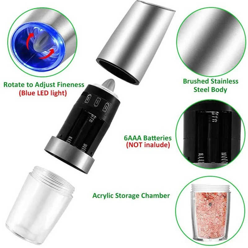 Гравитационная электрическая мельница для соли и перца работающая от батареек