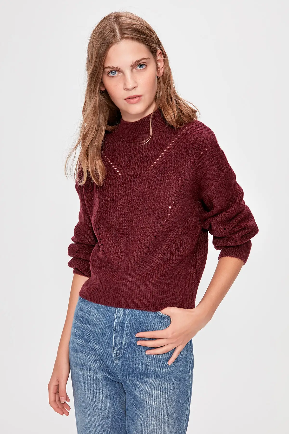 Trendyol бордовый ажурные подробный вязaный свитeр TWOAW20KZ0038 |