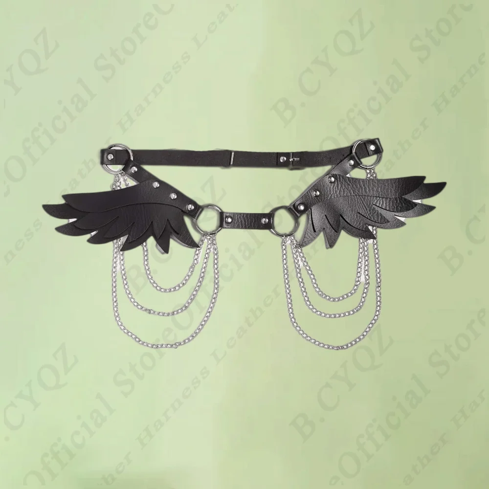 B.CYQZ Pink Angle Wings Women's Leather Harness Underwear Chest Bondage Belt Gothic Full Body Suspender Pastel Goth Waistband