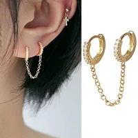 fashion and simplicity double perforated tassel chain zircon cartilage circle earrings elegant girly gift jewelry