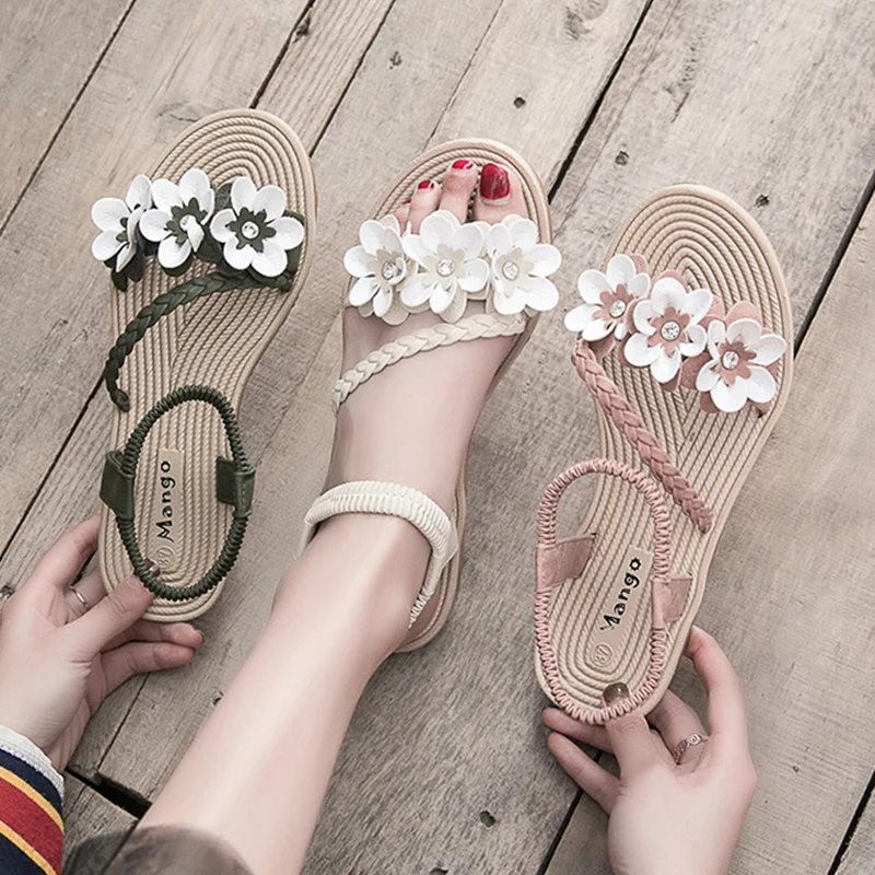 

women slippers Flat Roman shoes casual touring summer sandals floral women flat low-heeled slippers herringbone sandals