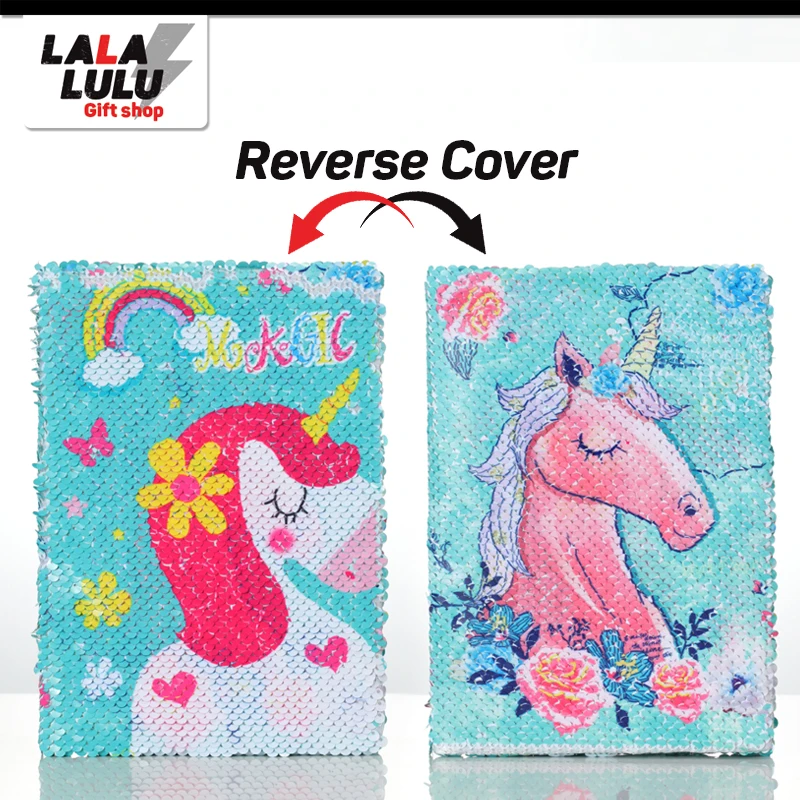Lalalulu children Unicorn and Flamingo Cute Reversible Sequin Notebook Diary creative kid girls' School Stationery Book | Игрушки и