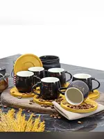 6 personality Bamboo Dish Black Marble Pattern Cup Pad Luxury European Model Espresso Coffee cup Tea Milk Drink Glasses